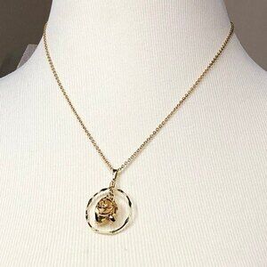 Sarah Coventry Rose Pendant Necklace Gold Tone